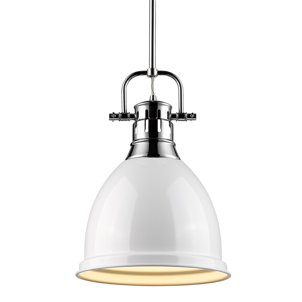 Yep by Golden Lighting Duncan 1-light 9in Rod Hung Pendant in Chrome and White shade